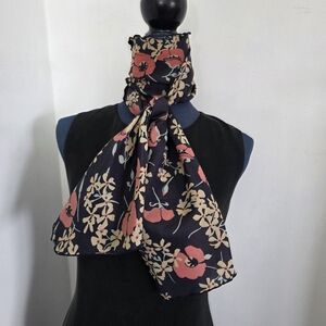 Vintage Navy Blue with Flowers Neck Scarf